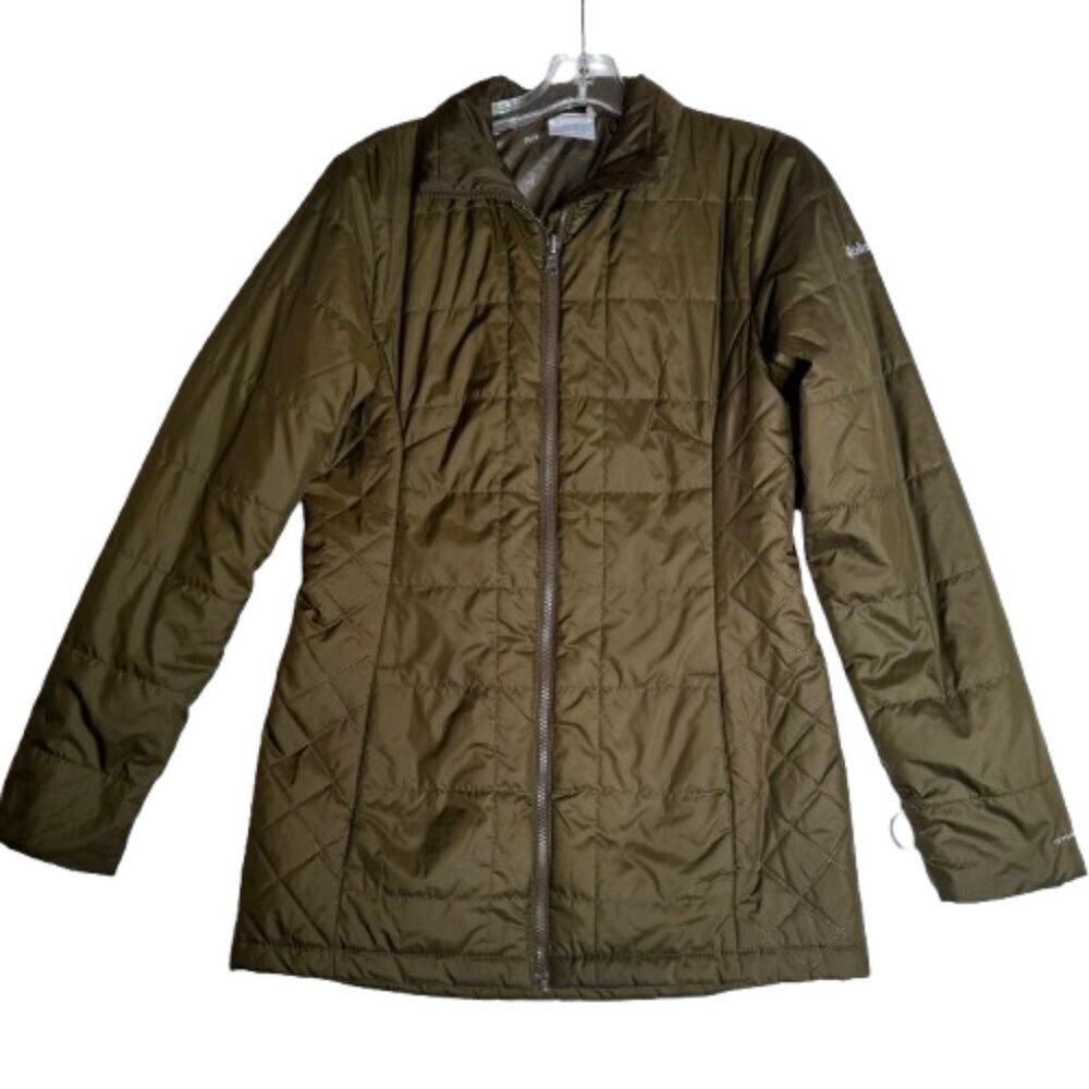 Columbia Interchange Quilted Puffer Jacket Olive Green Woman's S Lightweight Zip